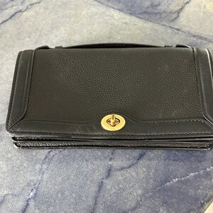 Coach Black Leather Wallet with Gold Turnlock